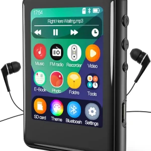 MP3 Player Bluetooth 5.3, 16GB Touchscreen, FM Radio, E-Book, Micro SD Slot