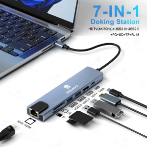 7 in 1 Type C Docking Station with Sd TF Card Reader