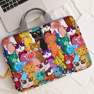 One Piece Set, Two Styles, Colorful Cartoon Cat Pattern Printed , Suitable for 14 Inch Laptops