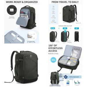 Carry On Travel Backpack, Expandable Airlines Personal Item Bag 18x14x8, Water Resistant Laptop Backpack Flight Approved, 12 Po
