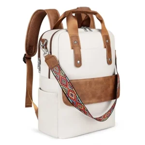 Leather Laptop Backpack 15.6 Inch , 3 IN 1 Computer Bag Handbag with Colorful Shoulder Bag Strap
